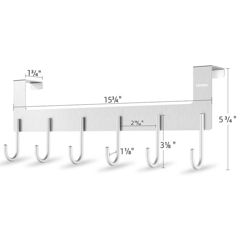 UDENIS Over The Door Hanger, Metal Over The Door Hook Rack with 6 Hook for Hanging Towel Robe Coat Bathroom Bedroom Drying Racks for Laundry Silver - Image 2